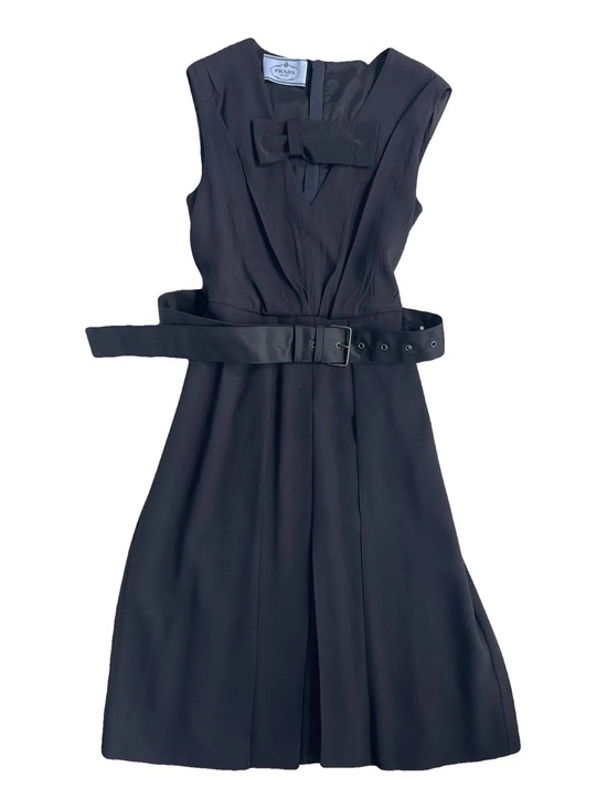 Prada Dresses & Skirts - Vintage Prada Black Sleeveless Belted Midi Dress with Bow